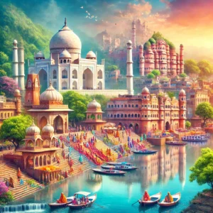 A vibrant scenic image showcasing India's diverse landscapes and iconic landmarks! India Travel Guide