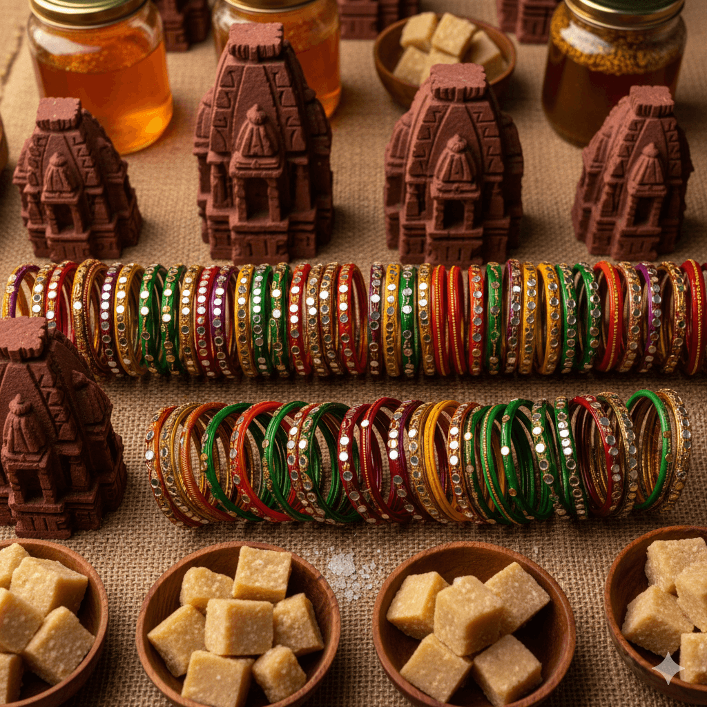 AI-generated close-up image of an artisan in Karauli skillfully crafting colorful lac bangles over a small flame, highlighting the intricate traditional process in Maniaro Ki Gali.