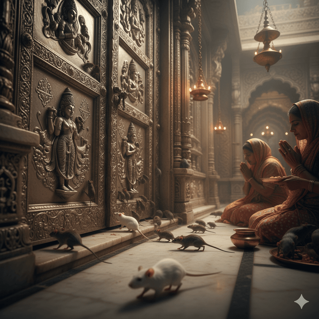 AI-generated view of Karni Mata Rat Temple entrance near Nagaur.