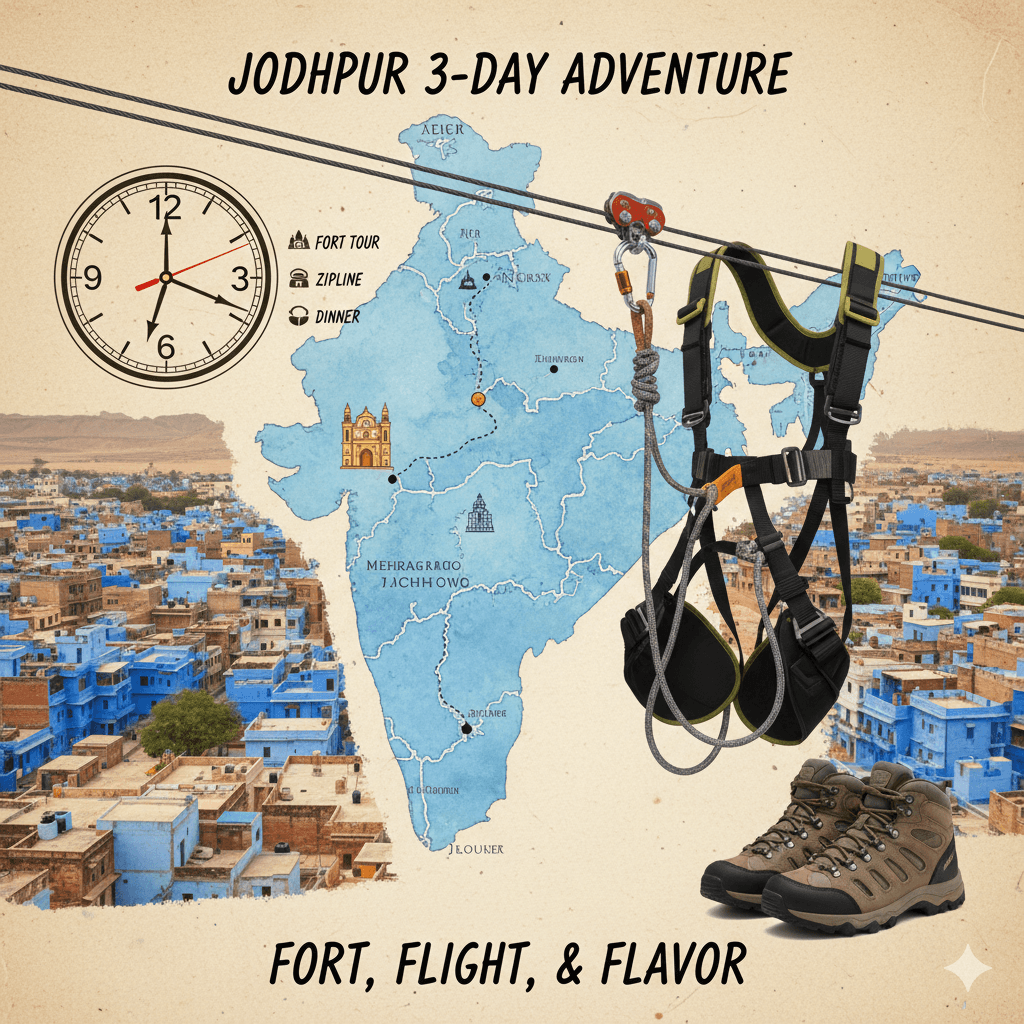 AI-generated conceptual image representing a 3-day travel itinerary for Jodhpur 2026.