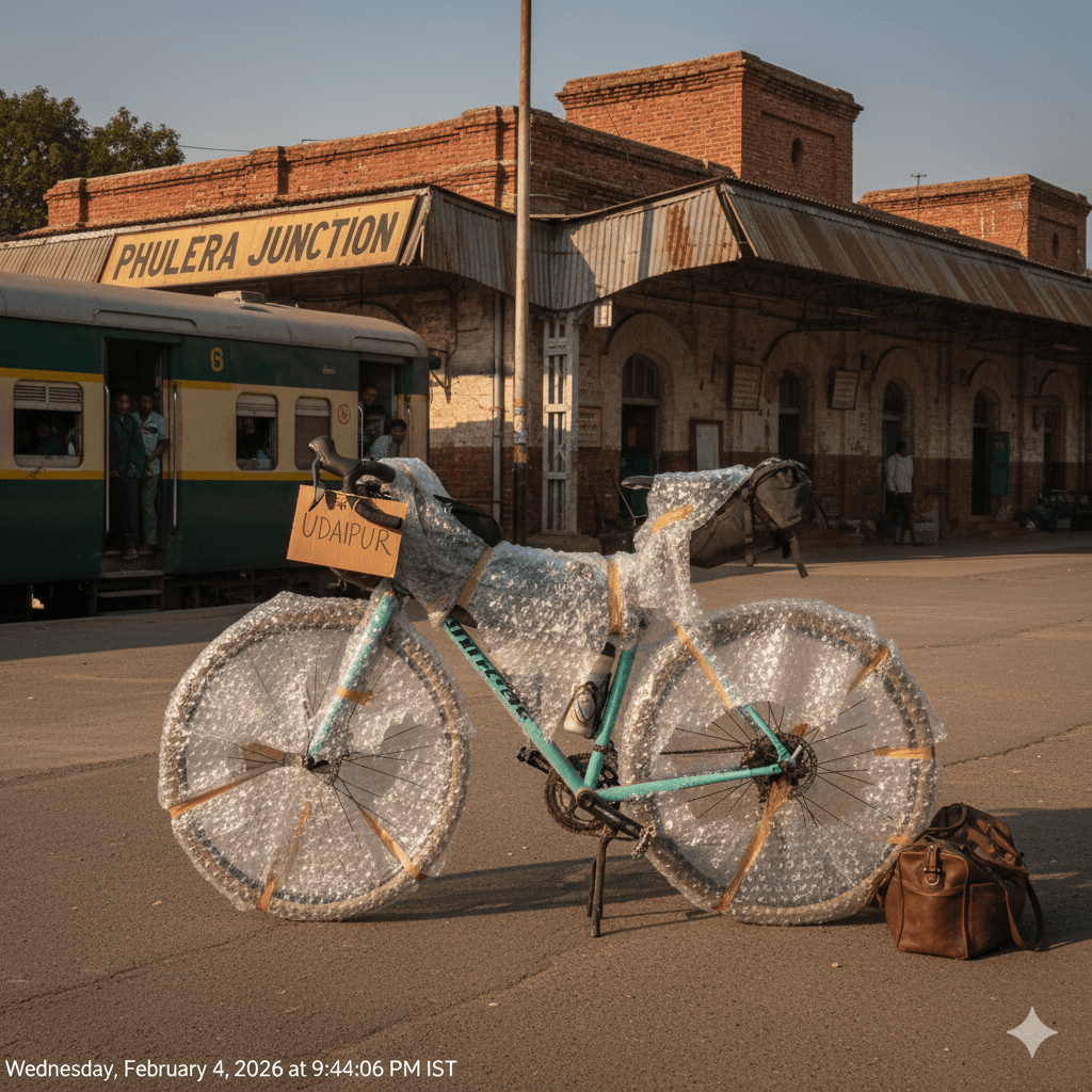 AI-generated image of bicycle transport logistics for Indian travel. Cycle Rajasthan 7-Day Route