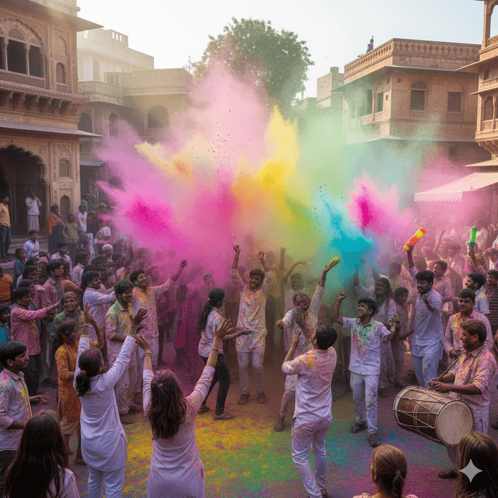 AI-generated image of the Holi festival celebration in Rajasthan 2026.