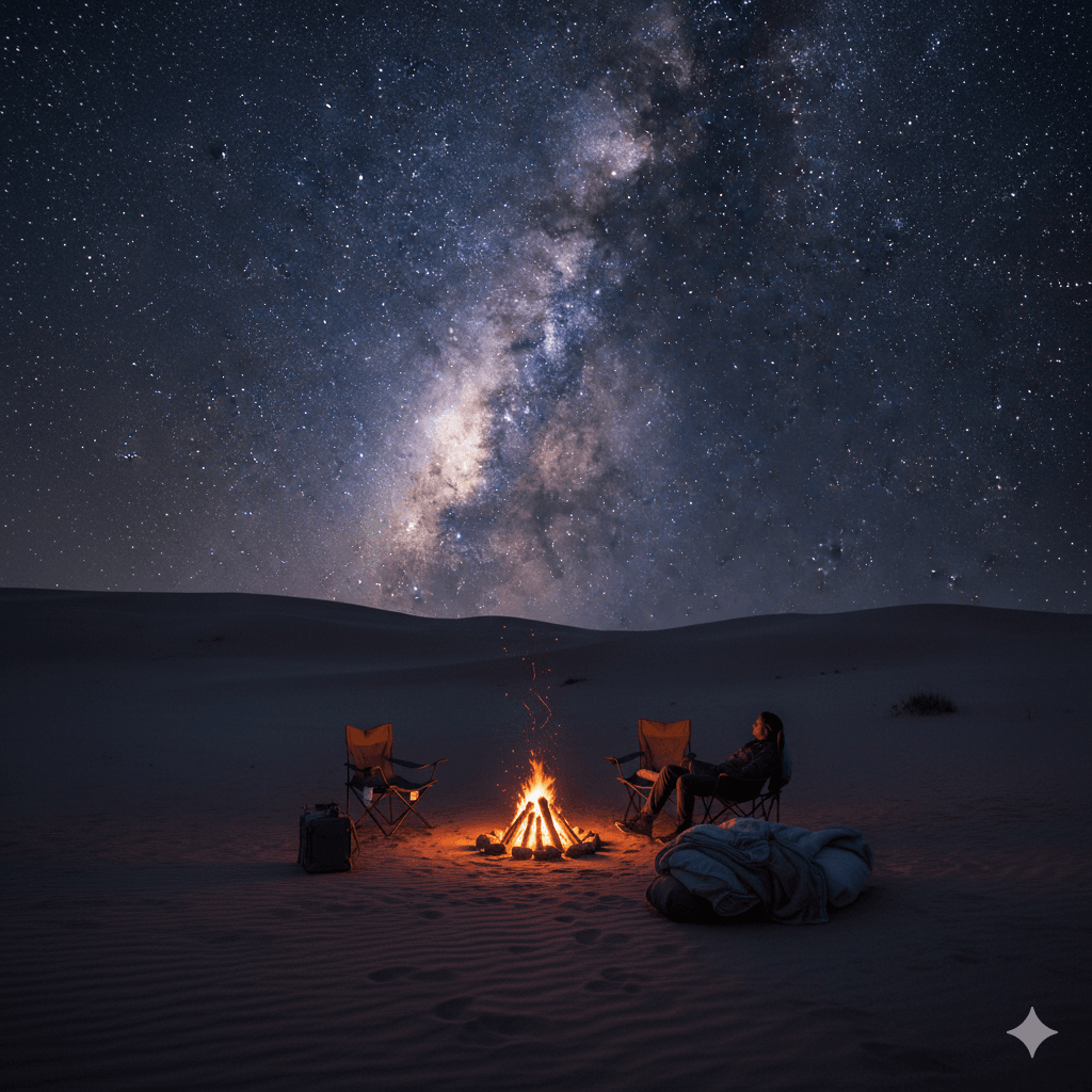 AI-generated image of desert stargazing nightlife in Rajasthan. Cycle Rajasthan 7-Day Route