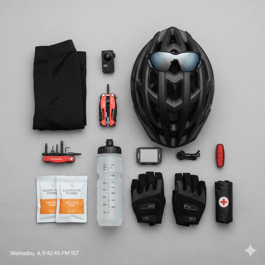 AI-generated gear checklist for a 7-day bike trip in India.