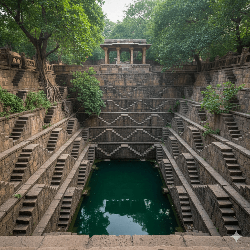 AI-generated image of a hidden Rajasthani stepwell attraction. Cycle Rajasthan 7-Day Route