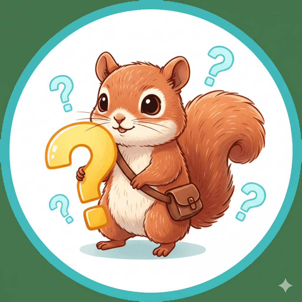 AI-generated quirky squirrel illustration for FAQs. Pratapgarh Rajasthan Travel Guide