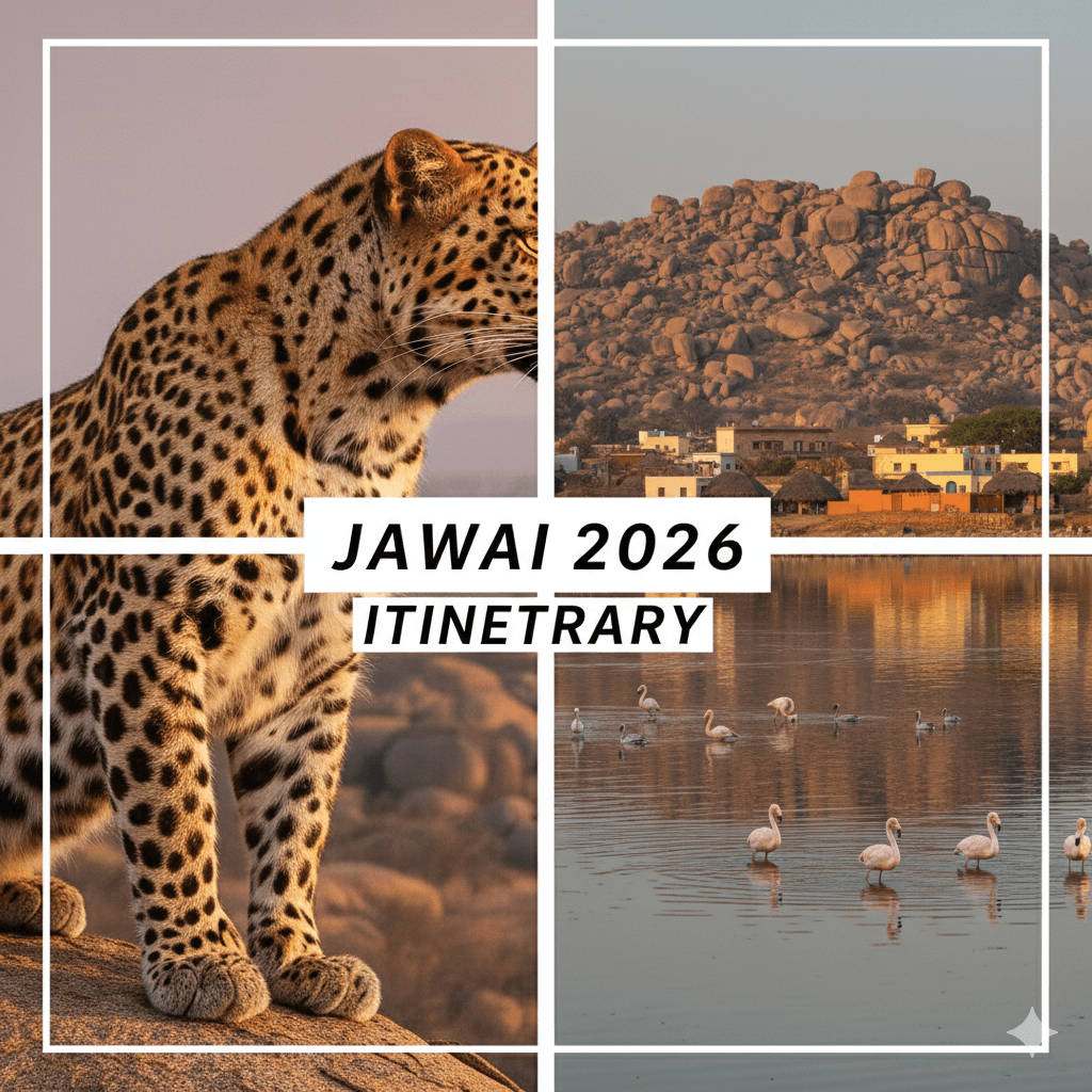 ai generated image: Collage depicting a leopard sighting and a Rabari village, summarizing the ultimate 48-hour itinerary
