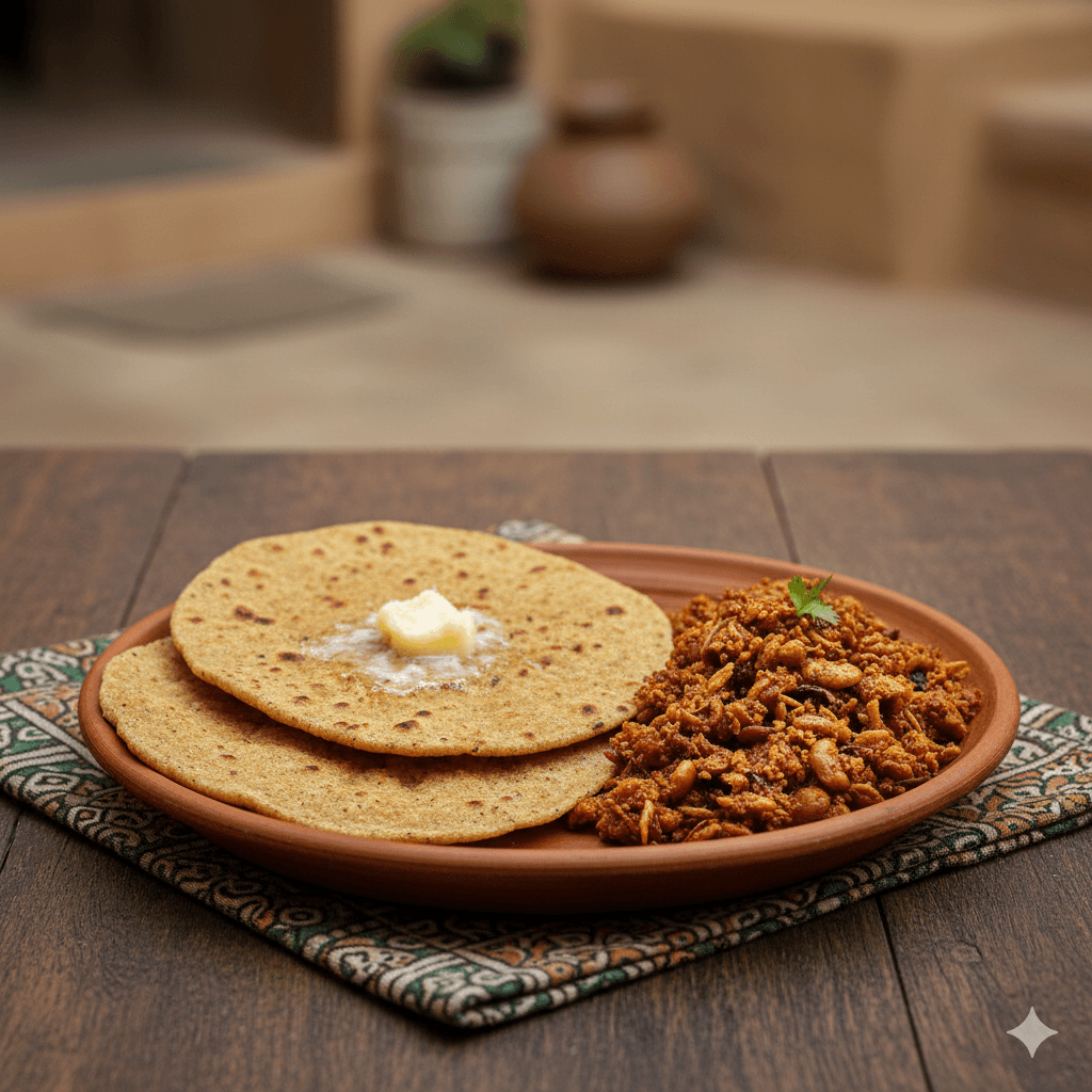 ai generated image: Traditional Rajasthani Ker Sangri with Bajra Roti, a rustic culinary delight to savor during your Jawai Leopard Safari 2026