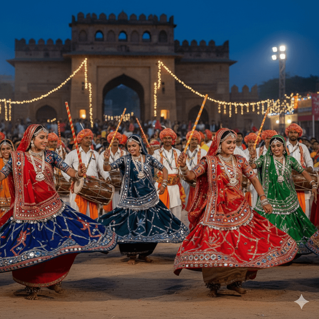 ai generated image of a vibrant traditional folk dance performance during the Matsya Festival in Alwar, highlighting events