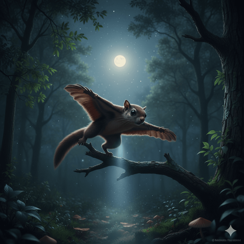 AI-generated photo of a giant flying squirrel in a tree.