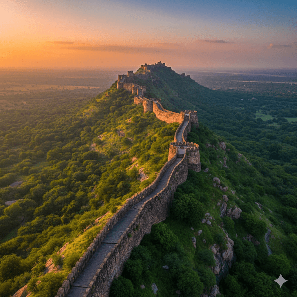 AI-generated image of the historical Kumbhalgarh Fort walls in Rajasthan. Cycle Rajasthan 7-Day Route