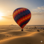 AI-generated image: A vibrant hot air ballooning Rajasthan 2026 scene at sunrise over the Thar Desert with golden light.