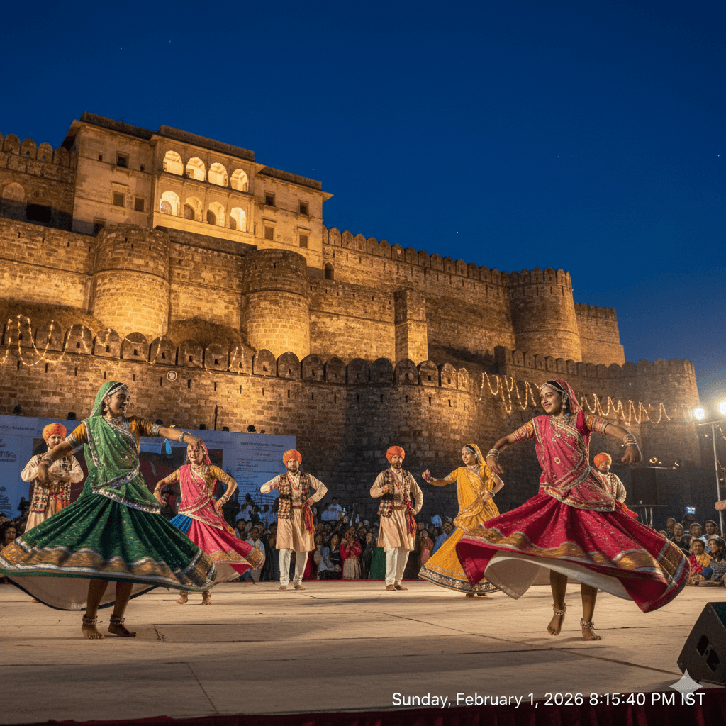 AI generated image of Ghoomar dancers performing at the Kumbhalgarh Festival in Rajasthan. Places to visit in Rajsamand