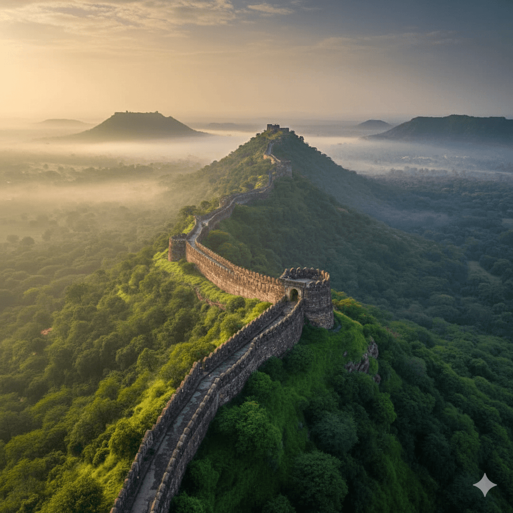 AI-generated image: The Great Wall of India at Kumbhalgarh Fort, a popular day trip.