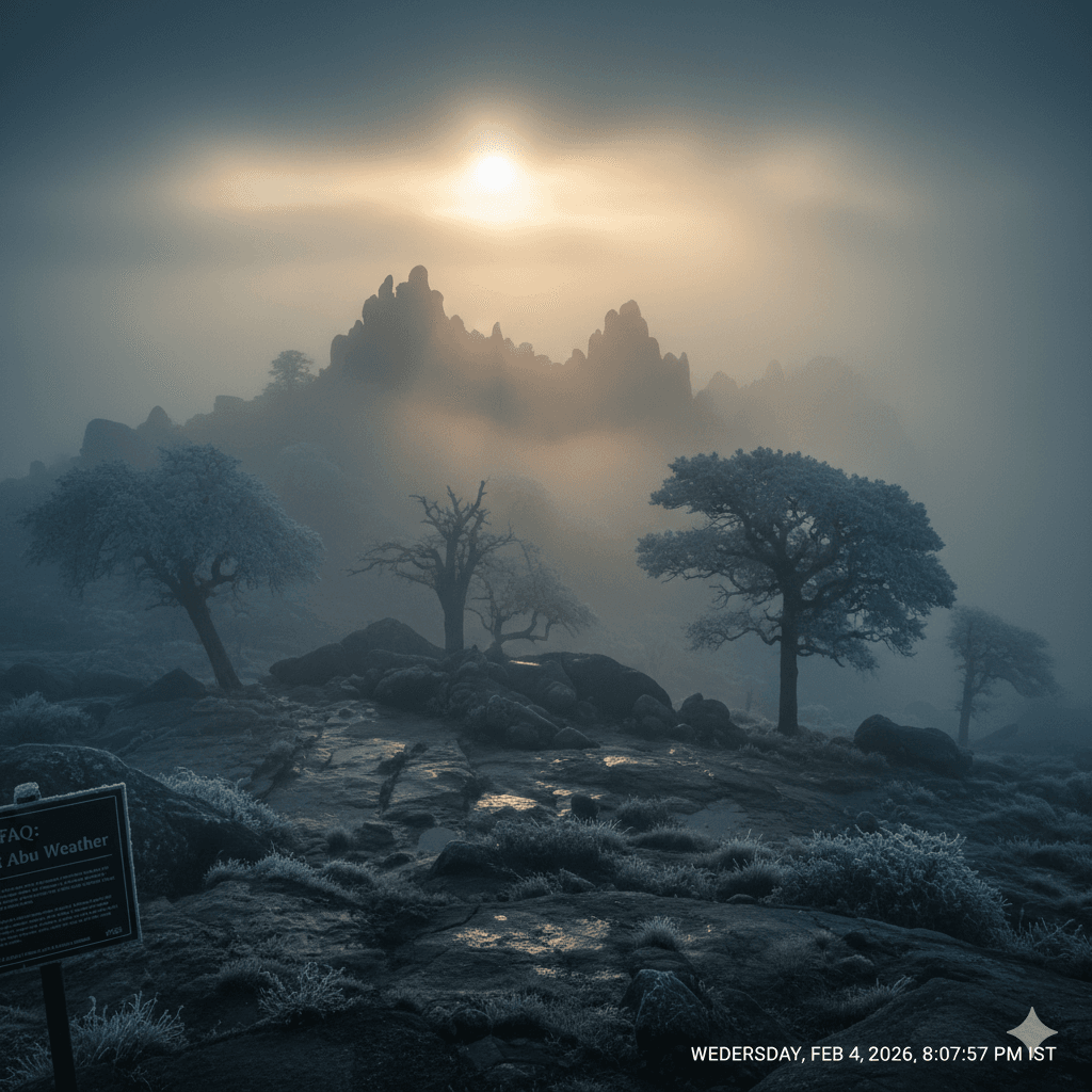 AI-generated atmospheric view of the mist-covered Arbuda Mountains in winter.