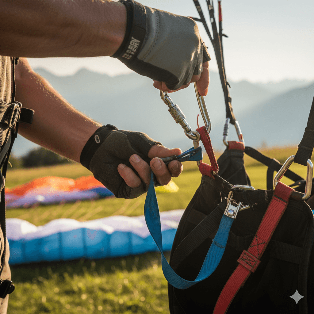 AI-generated image: Safety gear check for tandem adventure tours.