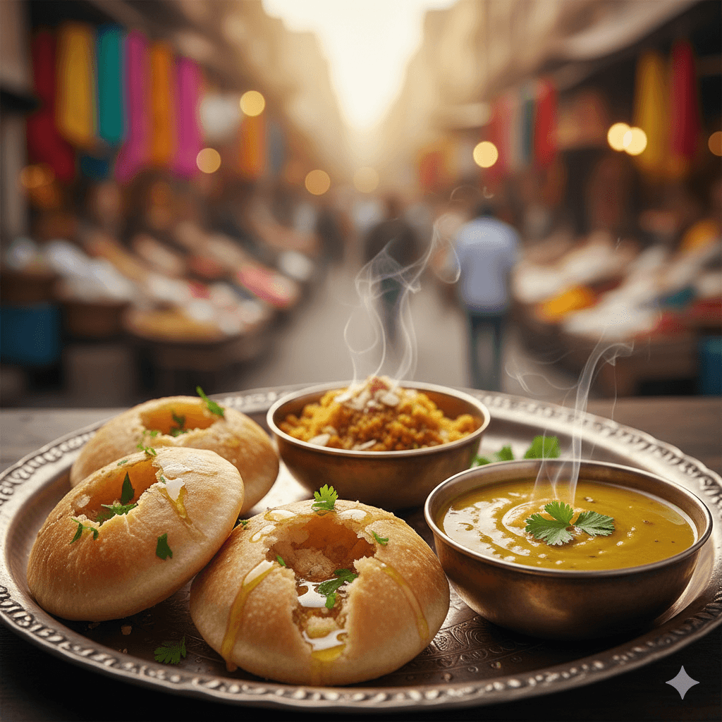AI generated close-up image of authentic street food and local bazaar shopping scenes.