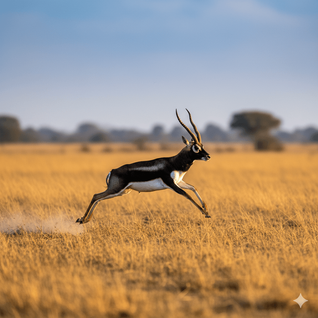 AI generated image of a Blackbuck at Tal Chhapar Wildlife Sanctuary near Shekhawati, Rajasthan. Shekhawati Travel Guide
