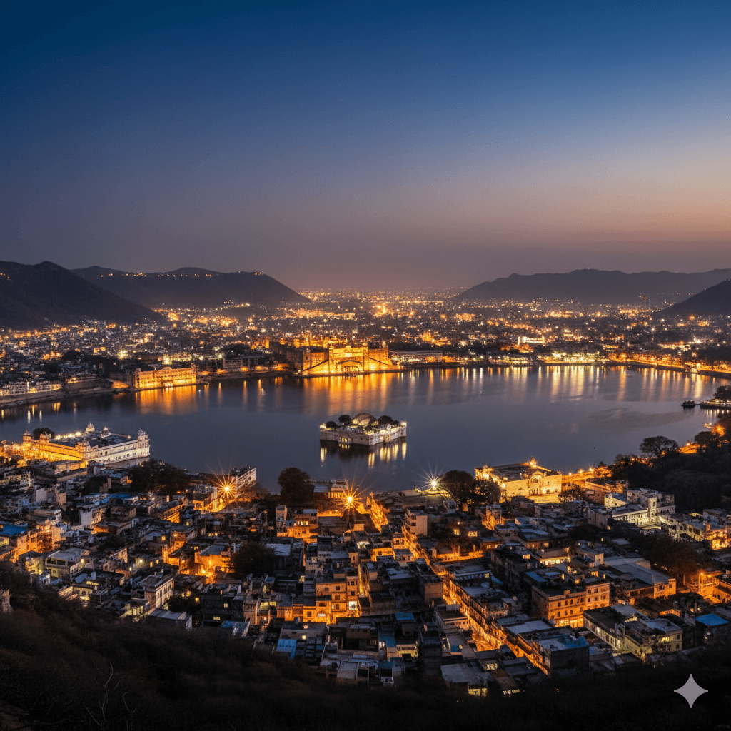 AI-generated image: Panoramic aerial sunset view of city, the final highlight of the paragliding experience.
