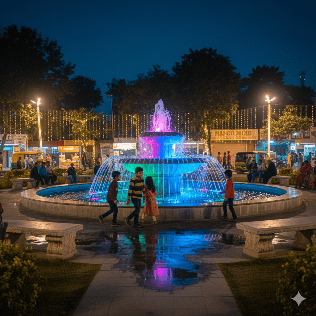 AI generated image of Sukhadia Circle, one of the best places to visit in Sri Ganganagar for families.