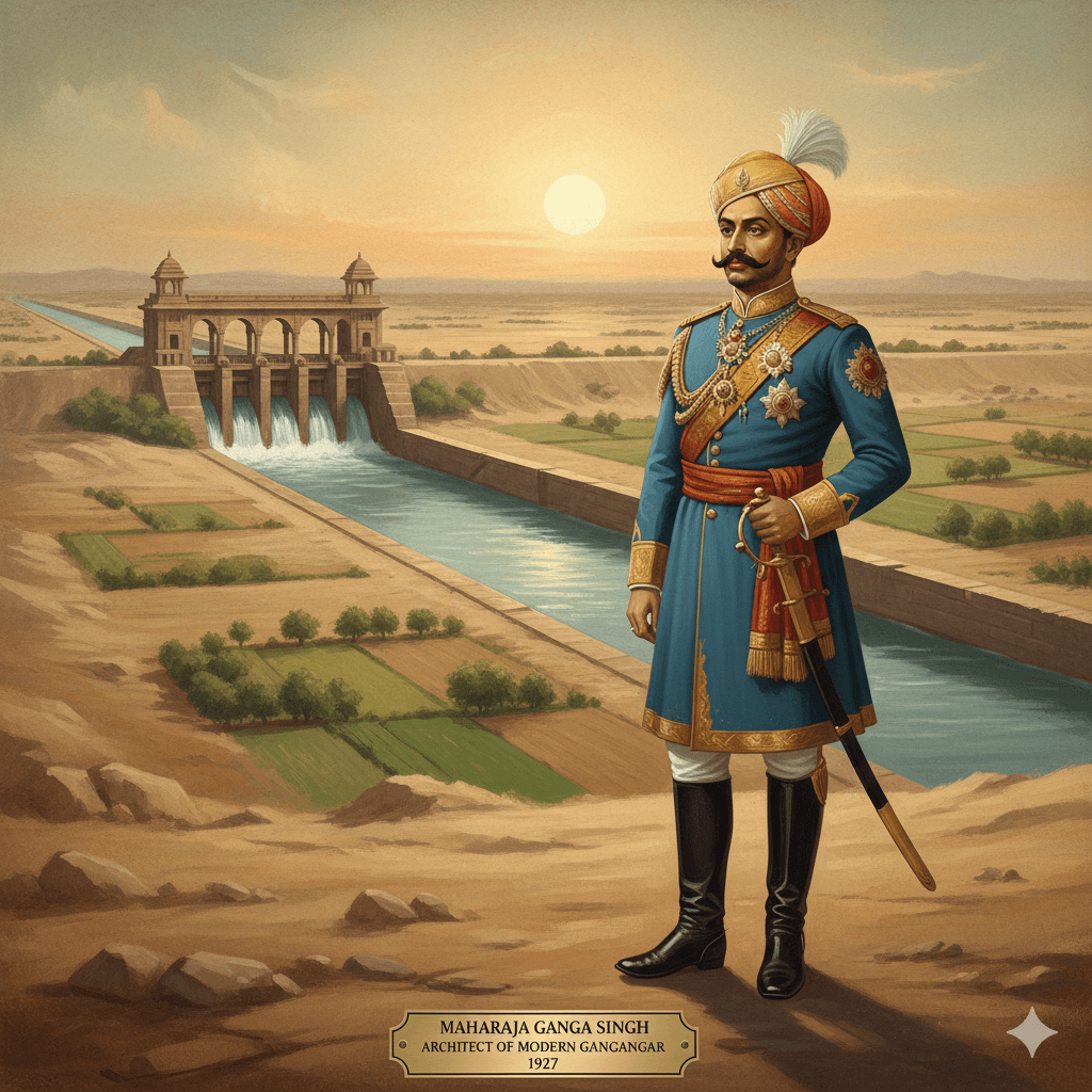 AI generated historical illustration of Maharaja Ganga Singh and the canal heritage