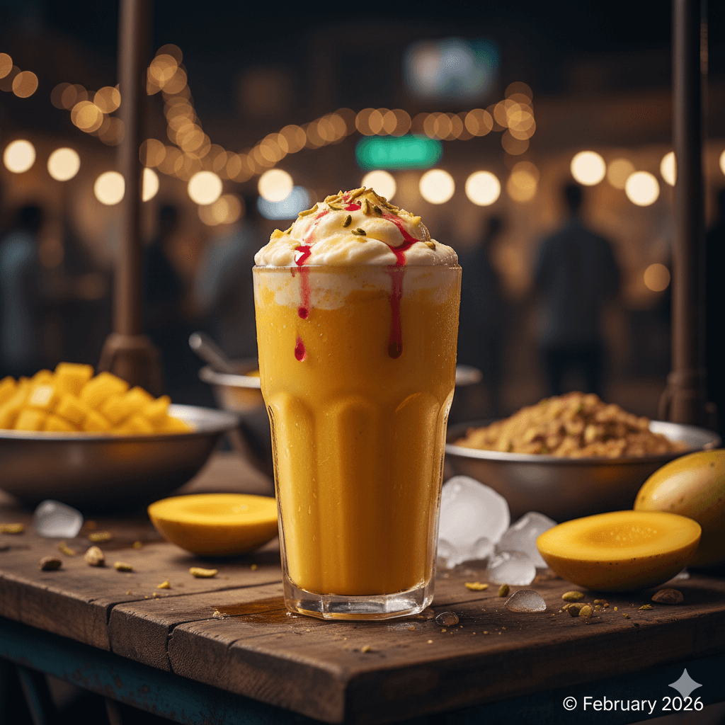 AI generated image of famous Mango Mixie and street food delicacies