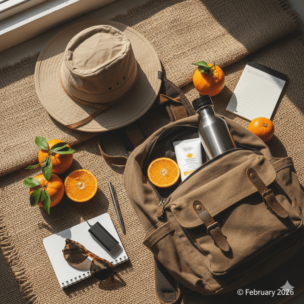 AI generated image of travel essentials and tips for visiting. 