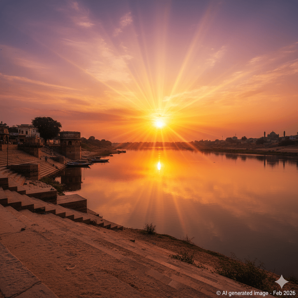AI generated image of a serene sunset in Tonk, capturing the emotional essence of the journey Places to visit in Tonk